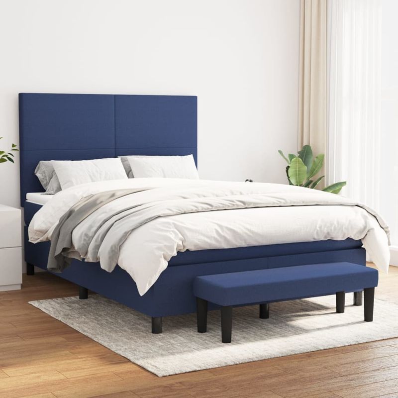 Casa si Gradina - Mobilier - Paturi si accesorii - Paturi - Pat box spring cu saltea, albastru, 140x200 cm, textil - Infinity.ro