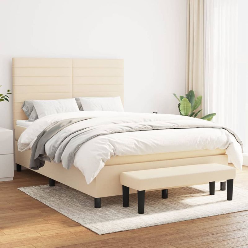 Casa si Gradina - Mobilier - Paturi si accesorii - Paturi - Pat box spring cu saltea, crem, 140x200 cm, textil - Infinity.ro