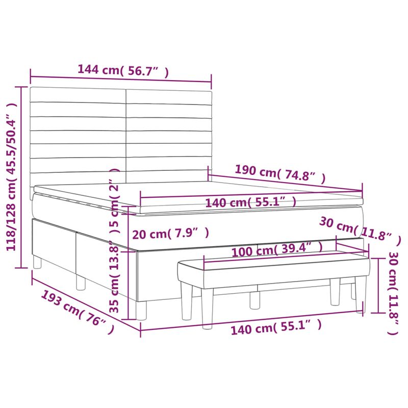 Casa si Gradina - Mobilier - Paturi si accesorii - Paturi - Pat box spring cu saltea, crem, 140x200 cm, textil - Infinity.ro