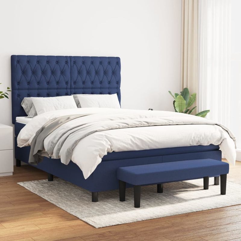 Casa si Gradina - Mobilier - Paturi si accesorii - Paturi - Pat box spring cu saltea, albastru, 140x200 cm, textil - Infinity.ro