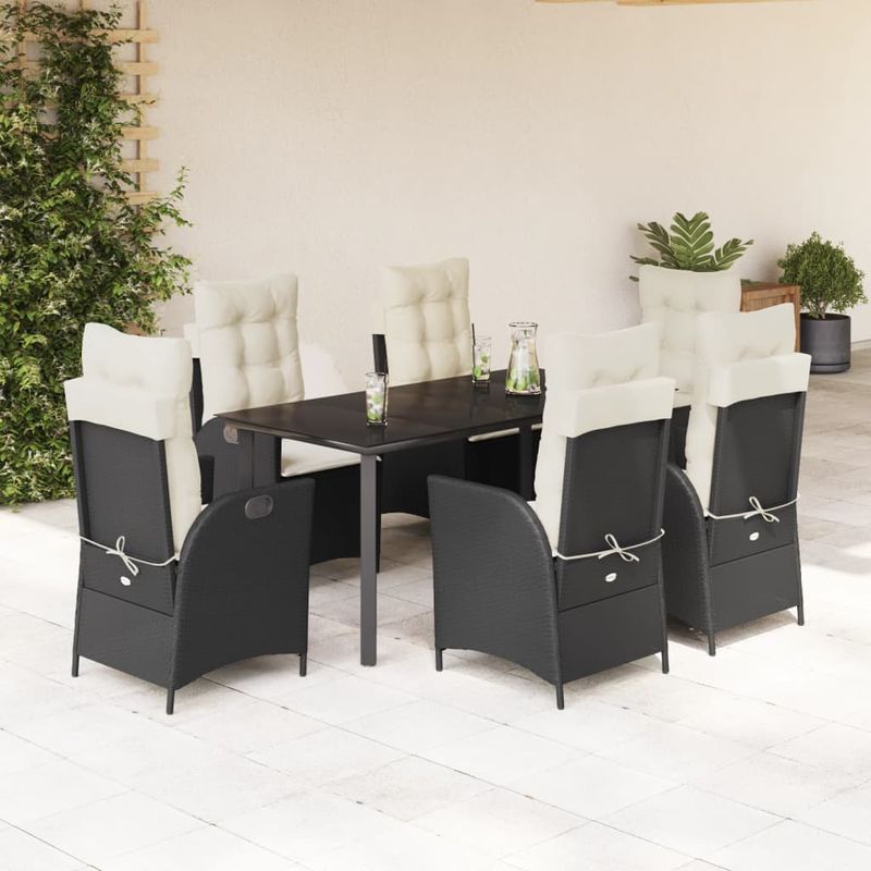 Casa si Gradina - Gradina si terasa - Mobilier exterior - Seturi mobila gradina - Set mobilier de gradina cu perne, 7 piese, negru, poliratan - Infinity.ro