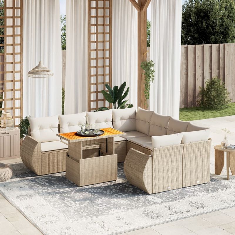 Casa si Gradina - Gradina si terasa - Mobilier exterior - Seturi mobila gradina - Set canapele de gradina, 9 piese, cu perne, bej, poliratan - Infinity.ro