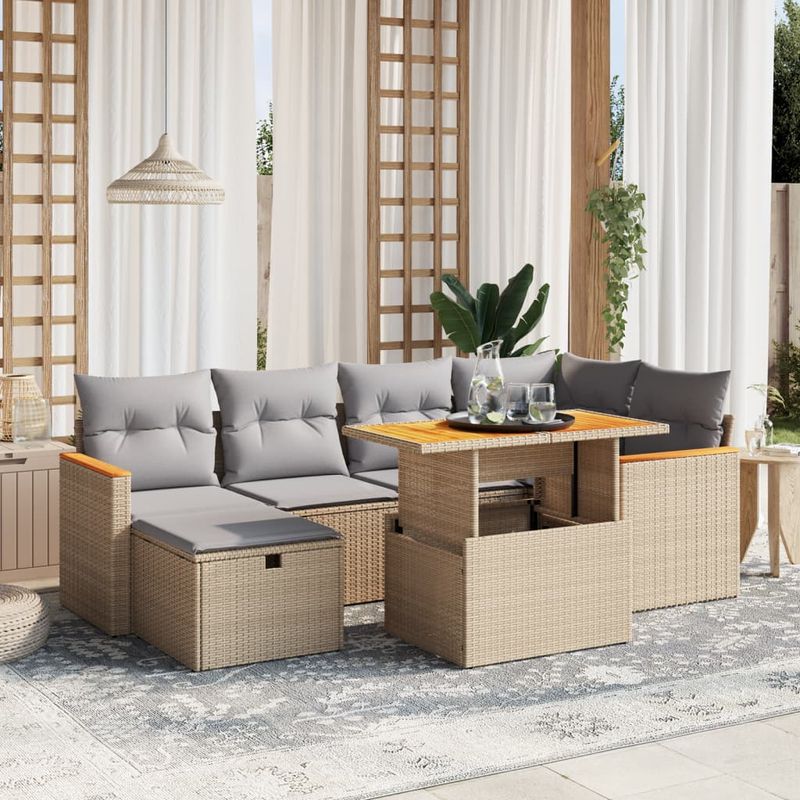 Casa si Gradina - Gradina si terasa - Mobilier exterior - Seturi mobila gradina - Set canapele de gradina, 7 piese, cu perne, bej, poliratan - Infinity.ro