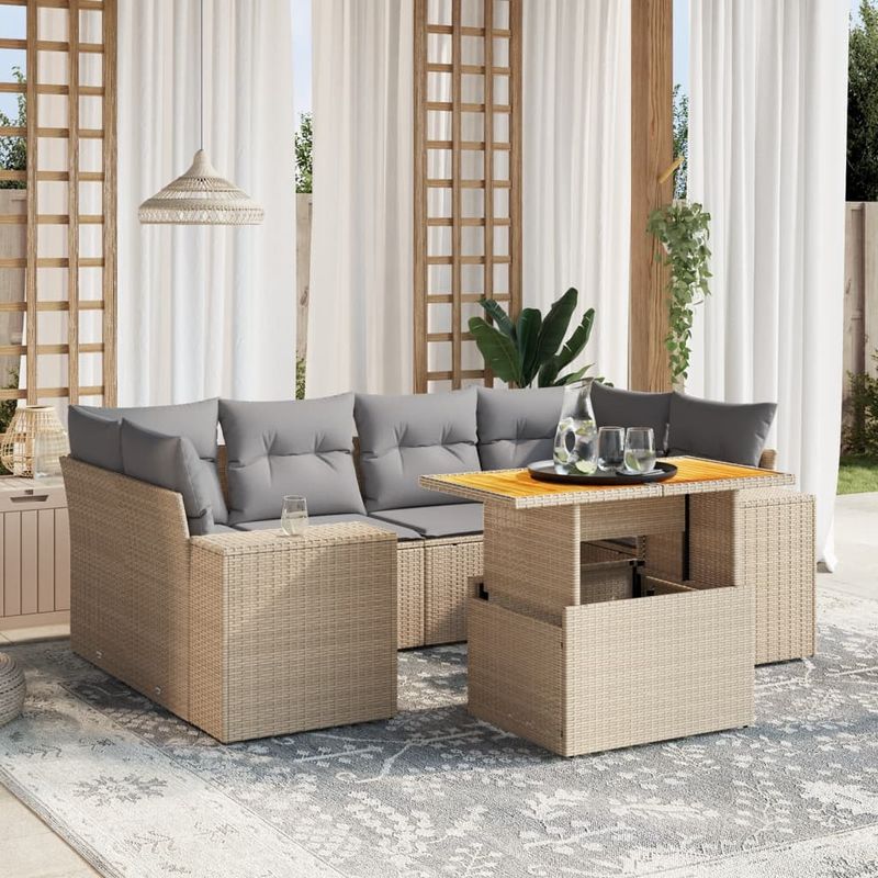 Casa si Gradina - Gradina si terasa - Mobilier exterior - Seturi mobila gradina - Set canapele de gradina, 7 piese, cu perne, bej, poliratan - Infinity.ro