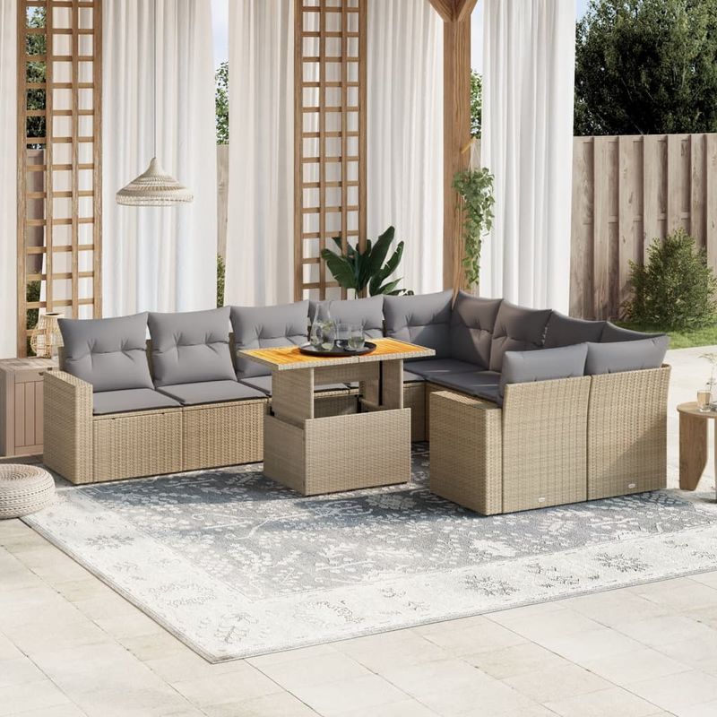 Casa si Gradina - Gradina si terasa - Mobilier exterior - Seturi mobila gradina - Set canapele de gradina cu perne, 10 piese, bej, poliratan - Infinity.ro