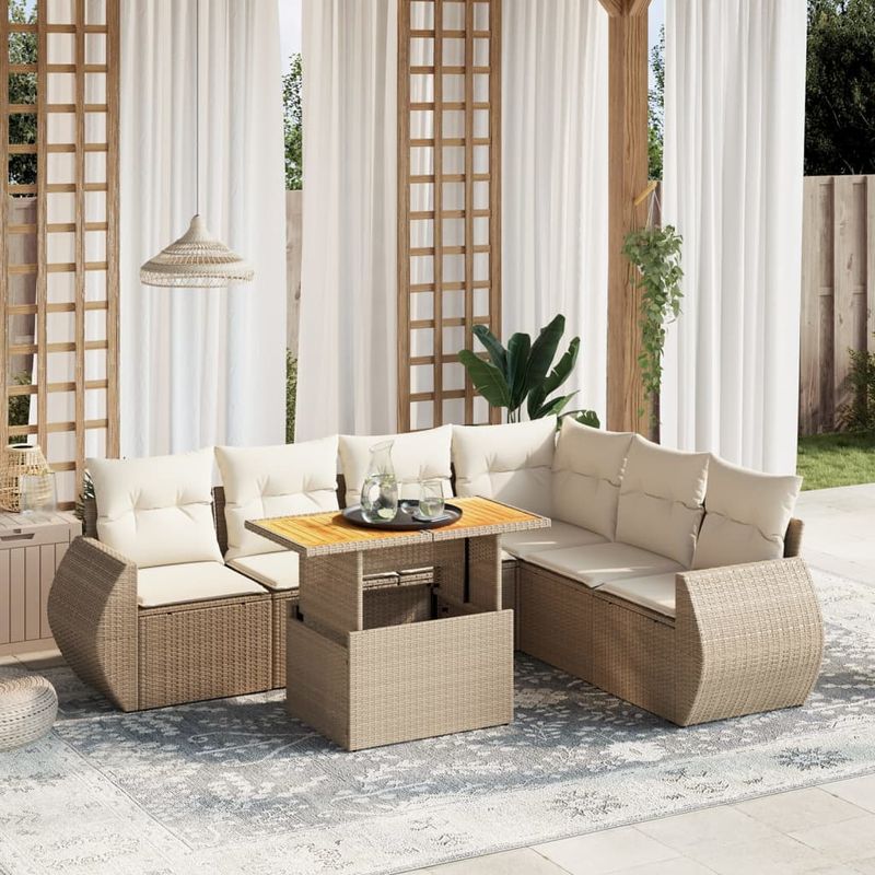 Casa si Gradina - Gradina si terasa - Mobilier exterior - Seturi mobila gradina - Set canapele de gradina, 7 piese, cu perne, bej, poliratan - Infinity.ro