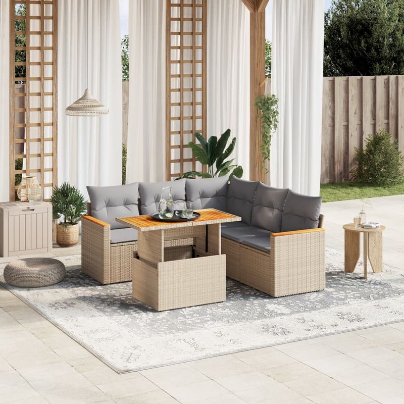 Casa si Gradina - Gradina si terasa - Mobilier exterior - Seturi mobila gradina - Set canapele de gradina cu perne, 6 piese, bej, poliratan - Infinity.ro