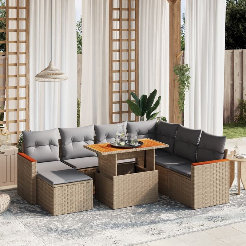 Casa si Gradina - Gradina si terasa - Mobilier exterior - Seturi mobila gradina - Set canapele de gradina, 8 piese, cu perne, bej, poliratan - Infinity.ro