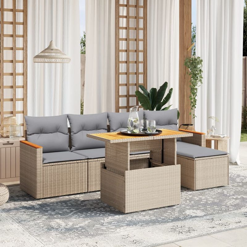 Casa si Gradina - Gradina si terasa - Mobilier exterior - Seturi mobila gradina - Set canapele de gradina cu perne, 6 piese, bej, poliratan - Infinity.ro