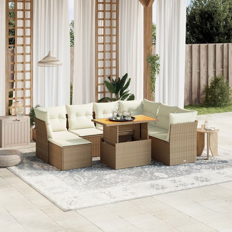 Casa si Gradina - Gradina si terasa - Mobilier exterior - Seturi mobila gradina - Set canapele de gradina, 8 piese, cu perne, bej, poliratan - Infinity.ro