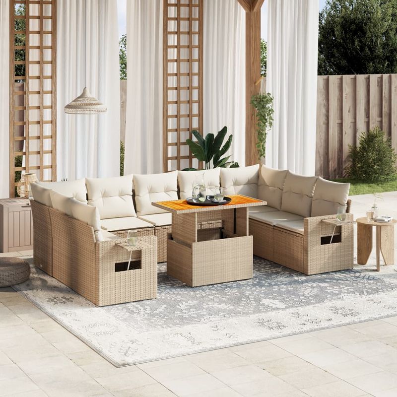 Casa si Gradina - Gradina si terasa - Mobilier exterior - Seturi mobila gradina - Set canapele de gradina cu perne, 10 piese, bej, poliratan - Infinity.ro