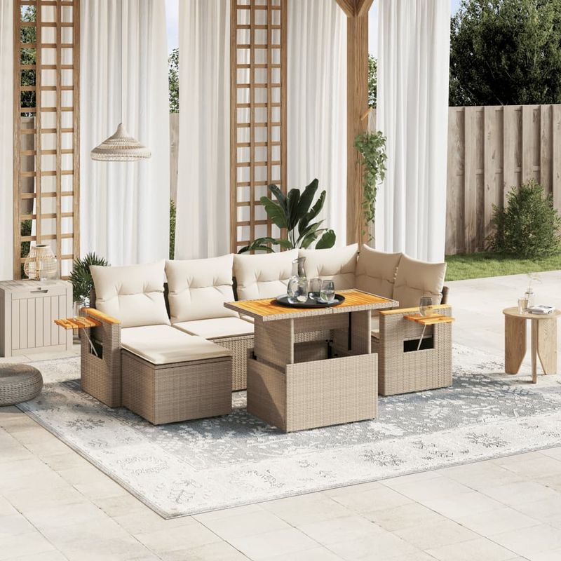 Casa si Gradina - Gradina si terasa - Mobilier exterior - Seturi mobila gradina - Set canapele de gradina, 7 piese, cu perne, bej, poliratan - Infinity.ro