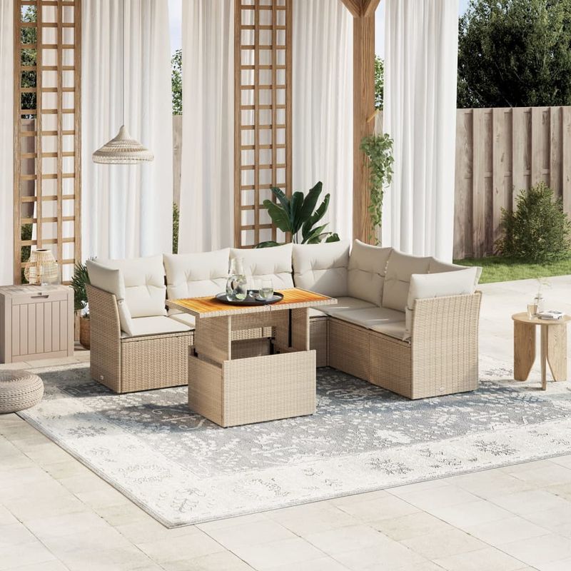 Casa si Gradina - Gradina si terasa - Mobilier exterior - Seturi mobila gradina - Set canapele de gradina, 7 piese, cu perne, bej, poliratan - Infinity.ro