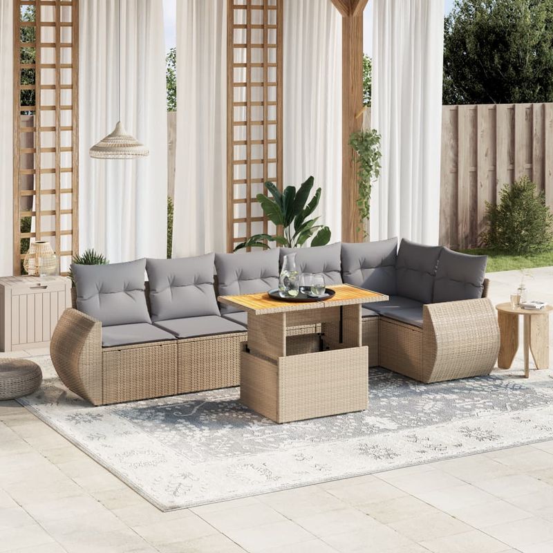 Casa si Gradina - Gradina si terasa - Mobilier exterior - Seturi mobila gradina - Set canapele de gradina, 7 piese, cu perne, bej, poliratan - Infinity.ro