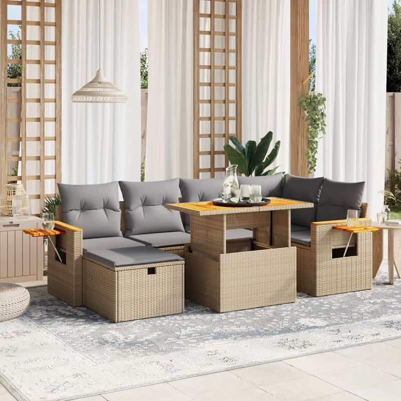 Casa si Gradina - Gradina si terasa - Mobilier exterior - Seturi mobila gradina - Set canapele de gradina, 7 piese, cu perne, bej, poliratan - Infinity.ro