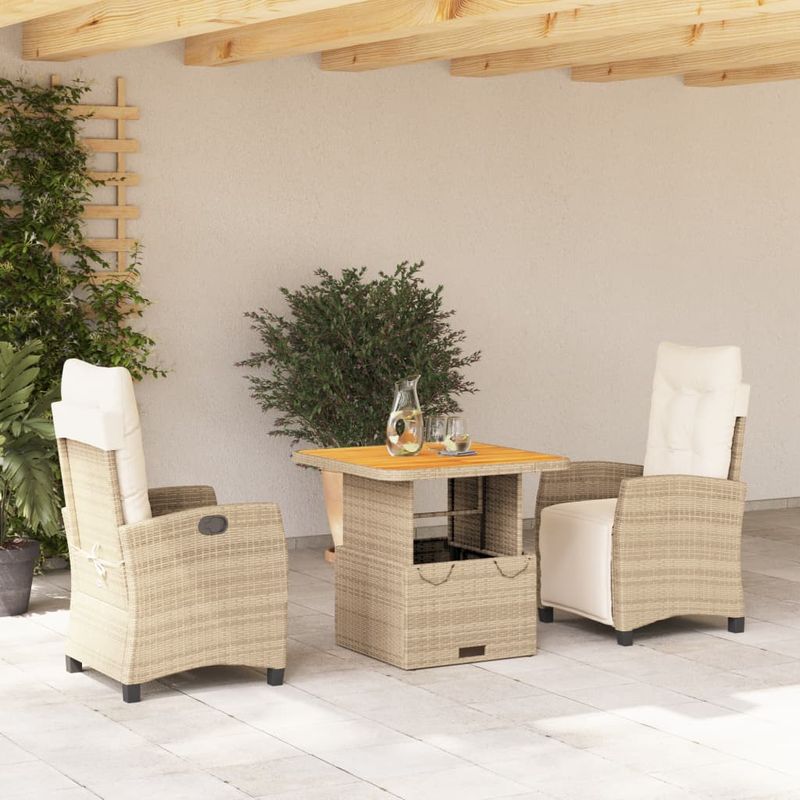 Casa si Gradina - Gradina si terasa - Mobilier exterior - Seturi mobila gradina - Set mobilier de gradina cu perne, 3 piese, bej, poliratan - Infinity.ro