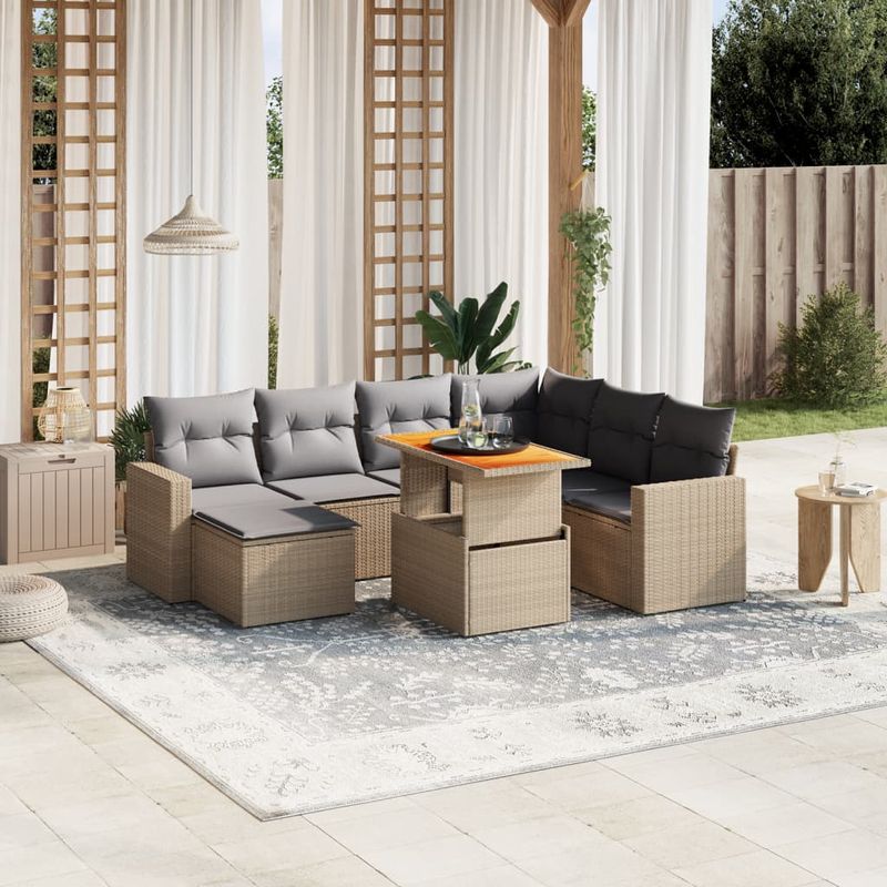 Casa si Gradina - Gradina si terasa - Mobilier exterior - Seturi mobila gradina - Set canapele de gradina, 8 piese, cu perne, bej, poliratan - Infinity.ro