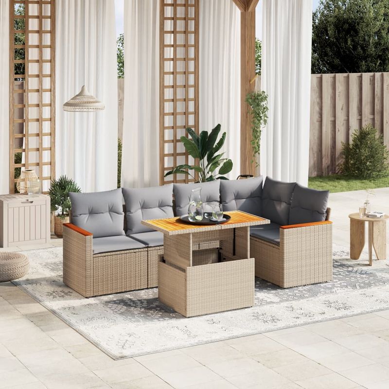 Casa si Gradina - Gradina si terasa - Mobilier exterior - Seturi mobila gradina - Set canapele de gradina cu perne, 6 piese, bej, poliratan - Infinity.ro