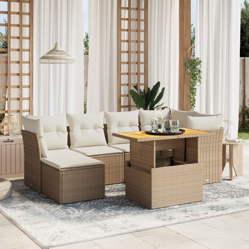 Casa si Gradina - Gradina si terasa - Mobilier exterior - Seturi mobila gradina - Set canapele de gradina, 7 piese, cu perne, bej, poliratan - Infinity.ro