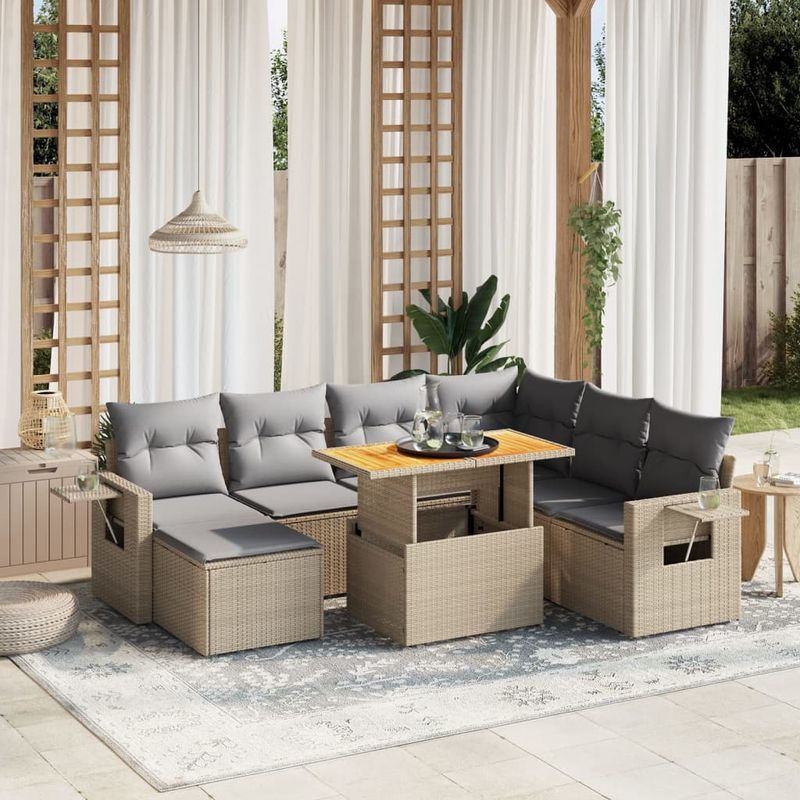 Casa si Gradina - Gradina si terasa - Mobilier exterior - Seturi mobila gradina - Set canapele de gradina, 8 piese, cu perne, bej, poliratan - Infinity.ro