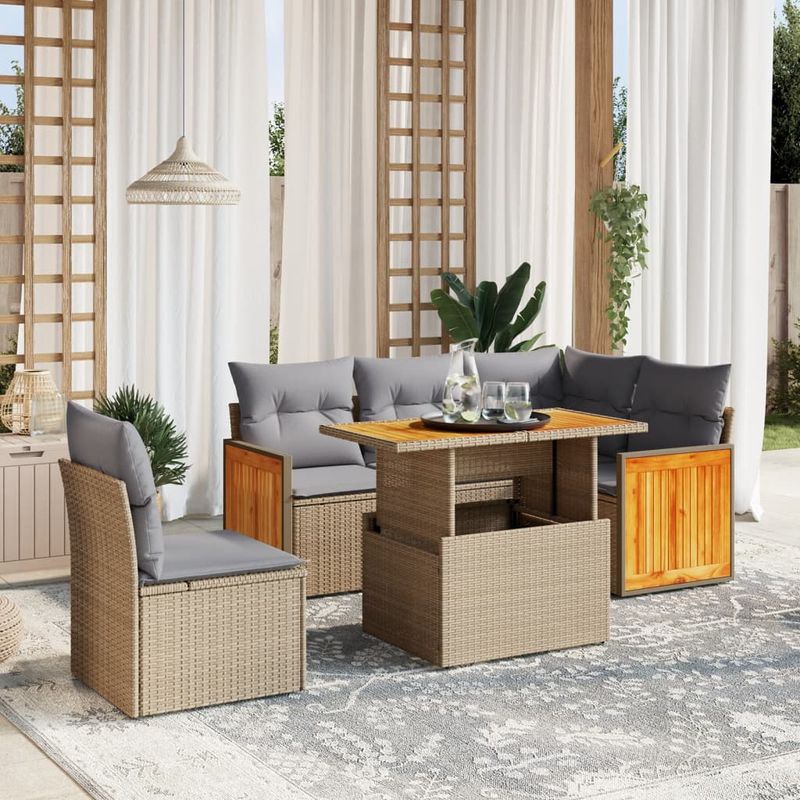 Casa si Gradina - Gradina si terasa - Mobilier exterior - Seturi mobila gradina - Set canapele de gradina cu perne, 6 piese, bej, poliratan - Infinity.ro