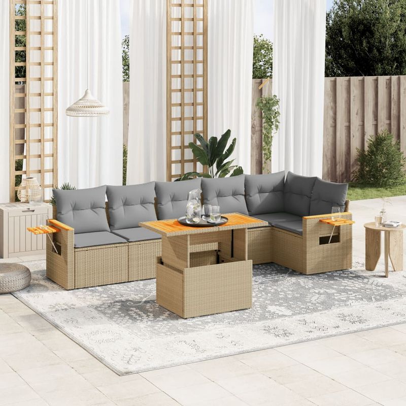 Casa si Gradina - Gradina si terasa - Mobilier exterior - Seturi mobila gradina - Set canapele de gradina, 7 piese, cu perne, bej, poliratan - Infinity.ro