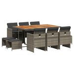 Casa si Gradina - Gradina si terasa - Mobilier exterior - Seturi mobila gradina - Set mobilier de gradina cu perne, 11 piese, gri, poliratan - Infinity.ro