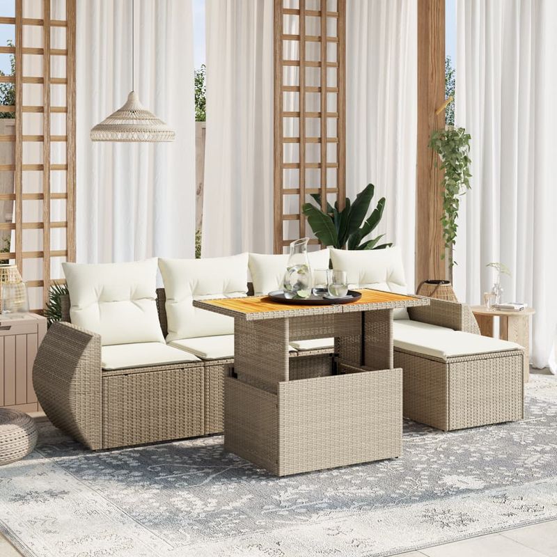 Casa si Gradina - Gradina si terasa - Mobilier exterior - Seturi mobila gradina - Set canapele de gradina cu perne, 6 piese, bej, poliratan - Infinity.ro