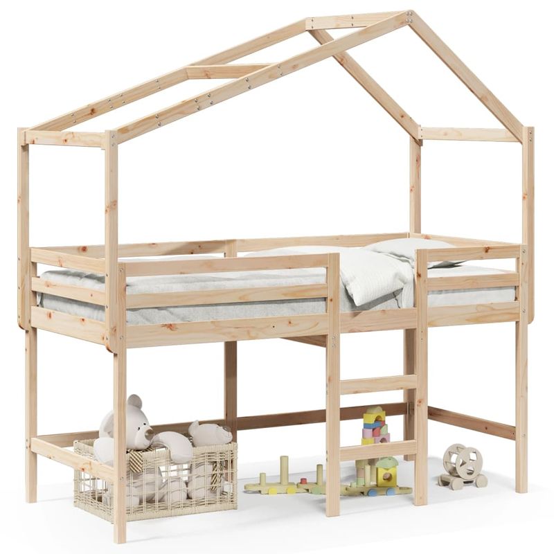 Casa si Gradina - Mobilier - Paturi si accesorii - Paturi - Pat etajat cu scara si acoperis, alb, 90x190 cm, lemn masiv pin - Infinity.ro