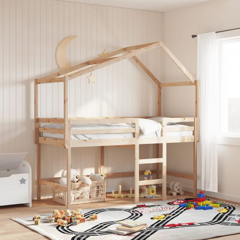 Casa si Gradina - Mobilier - Paturi si accesorii - Paturi - Pat etajat cu scara si acoperis, alb, 90x190 cm, lemn masiv pin - Infinity.ro