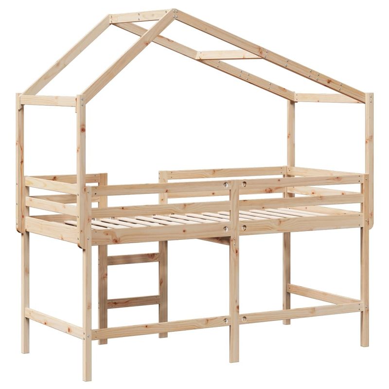 Casa si Gradina - Mobilier - Paturi si accesorii - Paturi - Pat etajat cu scara si acoperis, alb, 90x190 cm, lemn masiv pin - Infinity.ro