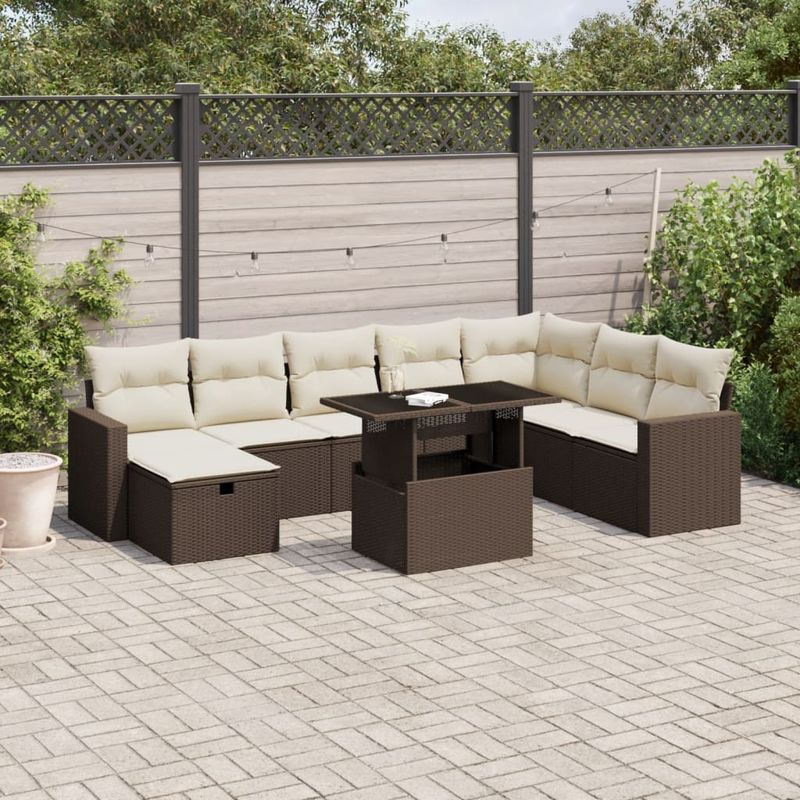 Casa si Gradina - Gradina si terasa - Mobilier exterior - Seturi mobila gradina - Set canapele de gradina cu perne, 9 piese, maro, poliratan - Infinity.ro