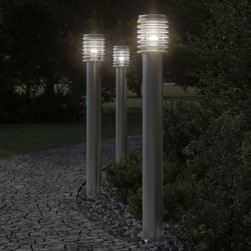 Casa si Gradina - Corpuri si surse de iluminat - Iluminat exterior - Felinare - Lampi exterioare de podea 3 buc argintiu 110 cm otel inoxidabil - Infinity.ro