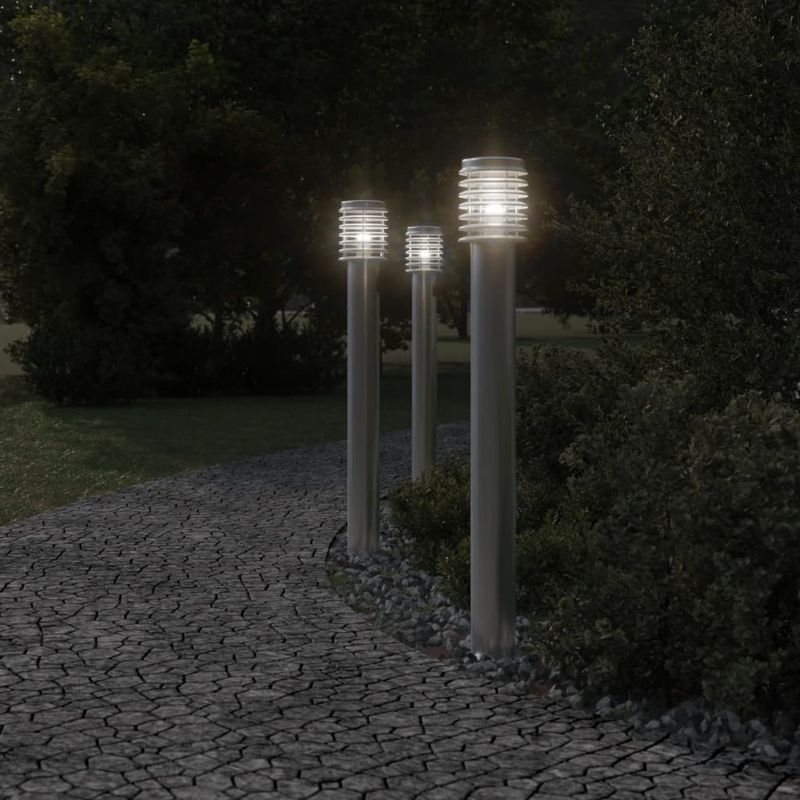 Casa si Gradina - Corpuri si surse de iluminat - Iluminat exterior - Felinare - Lampi exterioare de podea 3 buc argintiu 110 cm otel inoxidabil - Infinity.ro