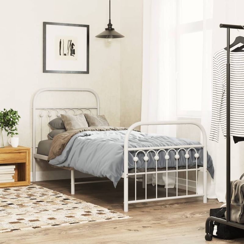 Casa si Gradina - Mobilier - Paturi si accesorii - Paturi - Cadru de pat metalic cu tablie de cap/picioare, alb, 80x200 cm - Infinity.ro