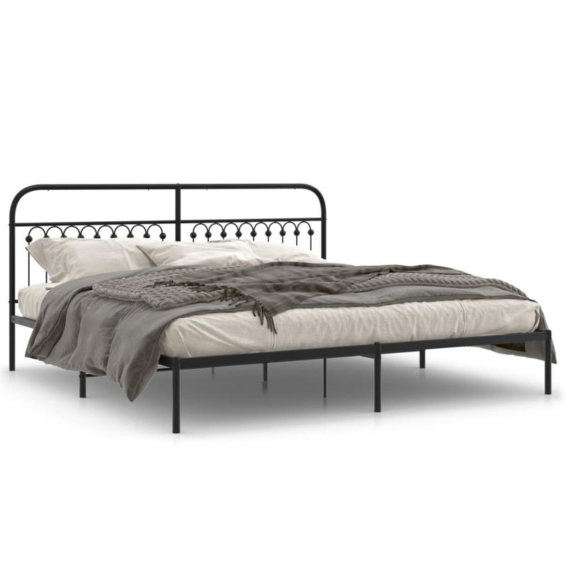 Casa si Gradina - Mobilier - Paturi si accesorii - Paturi - Cadru de pat metalic cu tablie, negru, 200x200 cm - Infinity.ro