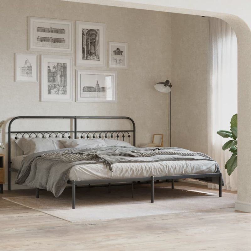 Casa si Gradina - Mobilier - Paturi si accesorii - Paturi - Cadru de pat metalic cu tablie, negru, 200x200 cm - Infinity.ro