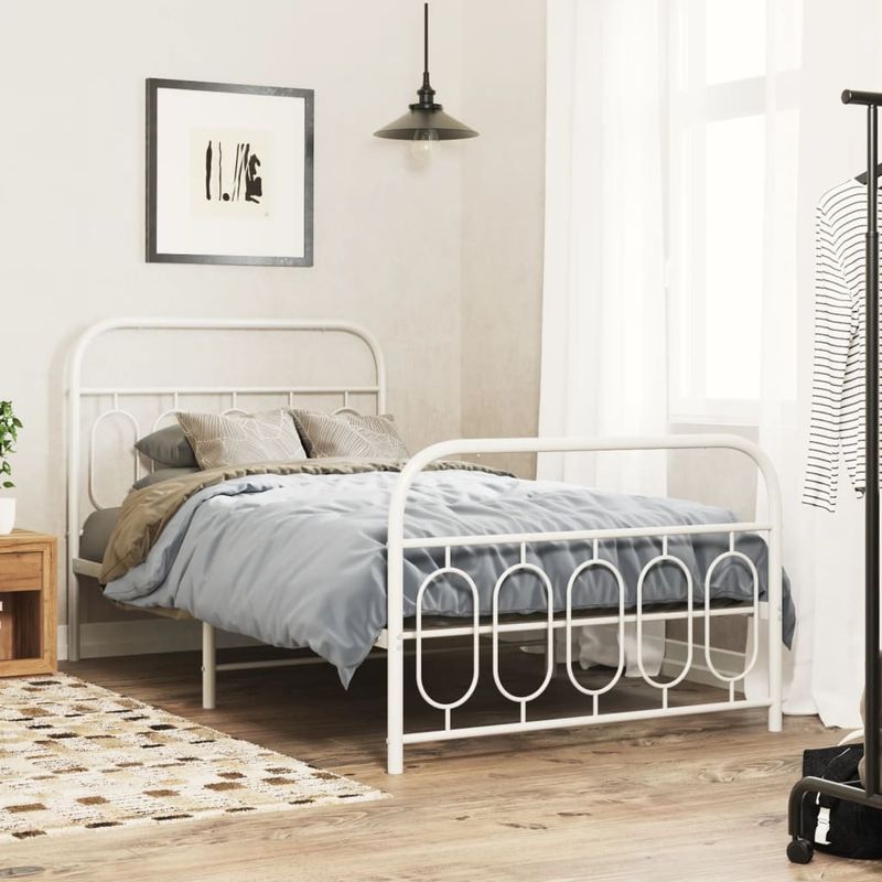 Casa si Gradina - Mobilier - Paturi si accesorii - Paturi - Cadru de pat metalic cu tablie de cap/picioare, alb, 100x200 cm - Infinity.ro