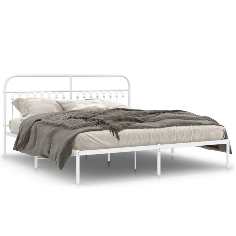 Casa si Gradina - Mobilier - Paturi si accesorii - Paturi - Cadru de pat metalic cu tablie, alb, 183x203 cm - Infinity.ro