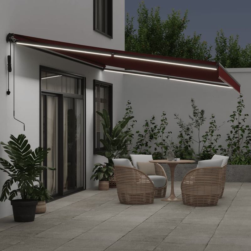 Casa si Gradina - Gradina si terasa - Umbrele si pavilioane - Umbrele - Copertina retractabila automat cu LED-uri, visiniu, 500x350 cm - Infinity.ro