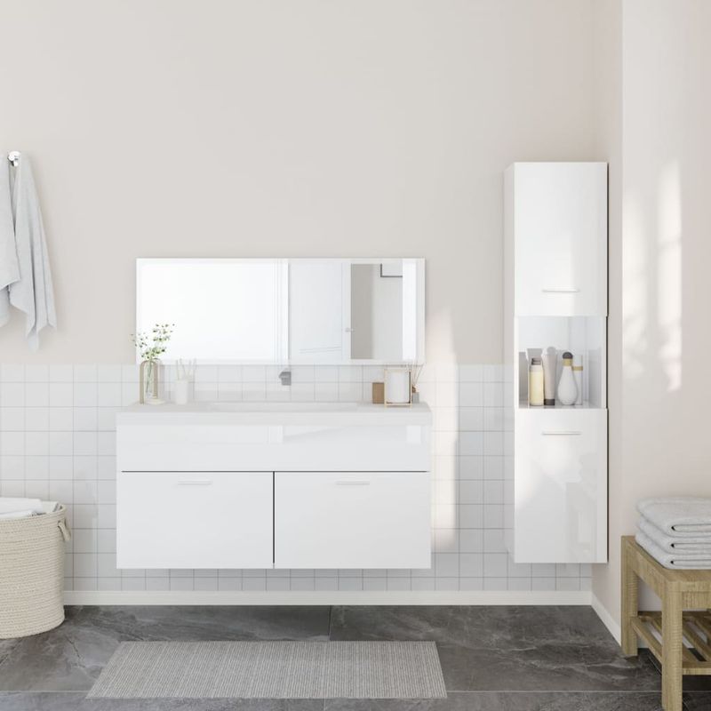 Casa si Gradina - Mobilier - Seturi de mobilier - Seturi baie - Set mobilier de baie, 3 piese, alb extralucios, lemn compozit - Infinity.ro