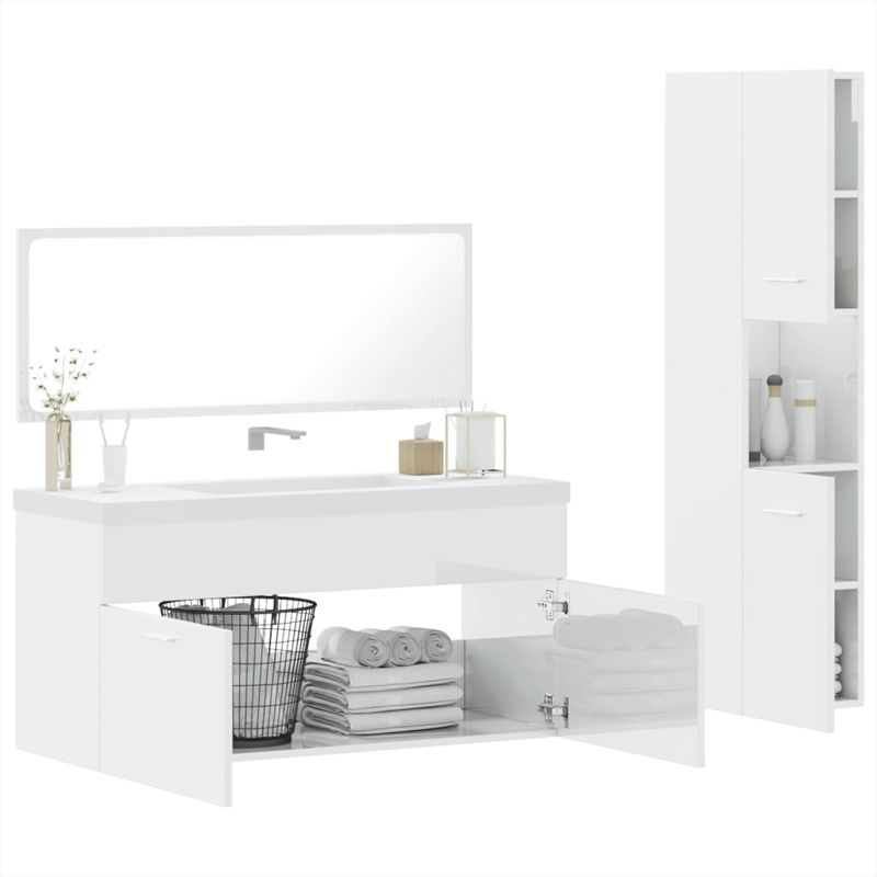 Casa si Gradina - Mobilier - Seturi de mobilier - Seturi baie - Set mobilier de baie, 3 piese, alb extralucios, lemn compozit - Infinity.ro