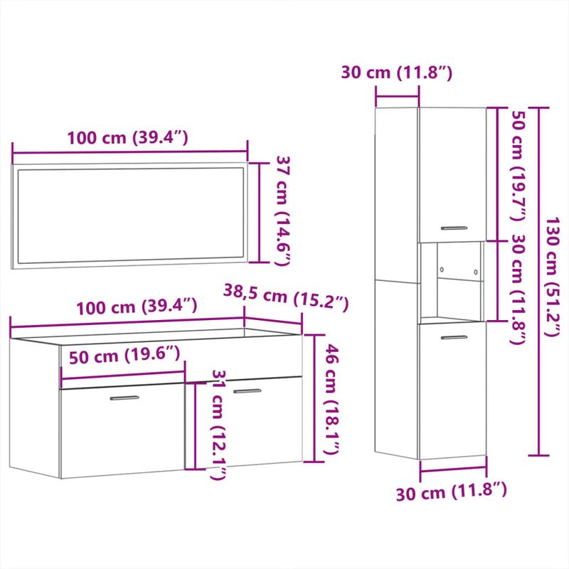 Casa si Gradina - Mobilier - Seturi de mobilier - Seturi baie - Set mobilier de baie, 3 piese, alb extralucios, lemn compozit - Infinity.ro