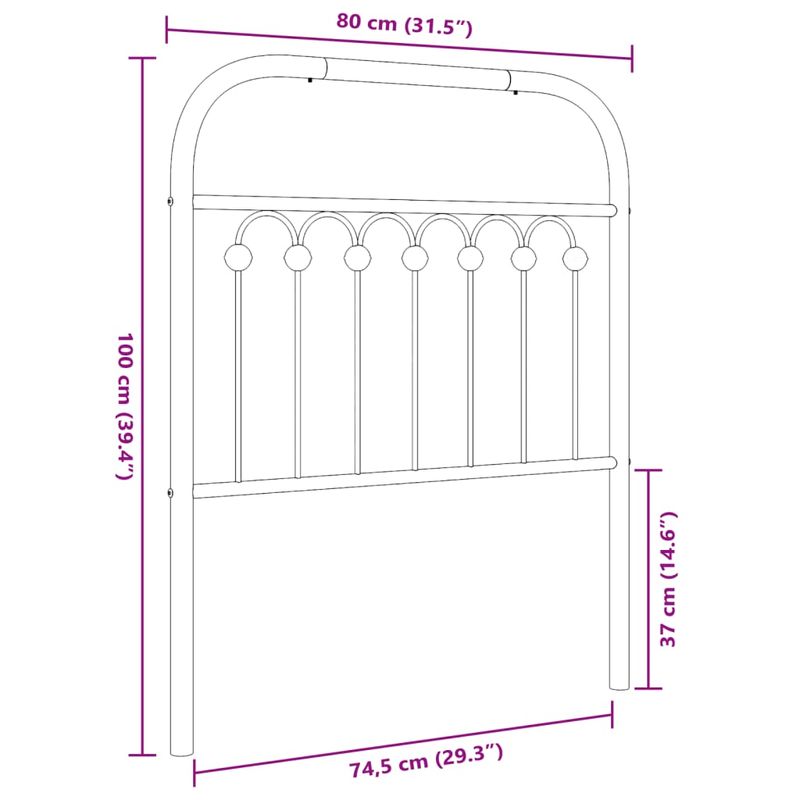Casa si Gradina - Mobilier - Paturi si accesorii - Accesorii paturi - Tablie de pat metalica, negru, 75 cm - Infinity.ro