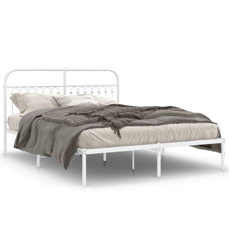 Casa si Gradina - Mobilier - Paturi si accesorii - Paturi - Cadru de pat metalic cu tablie, alb, 150x200 cm - Infinity.ro