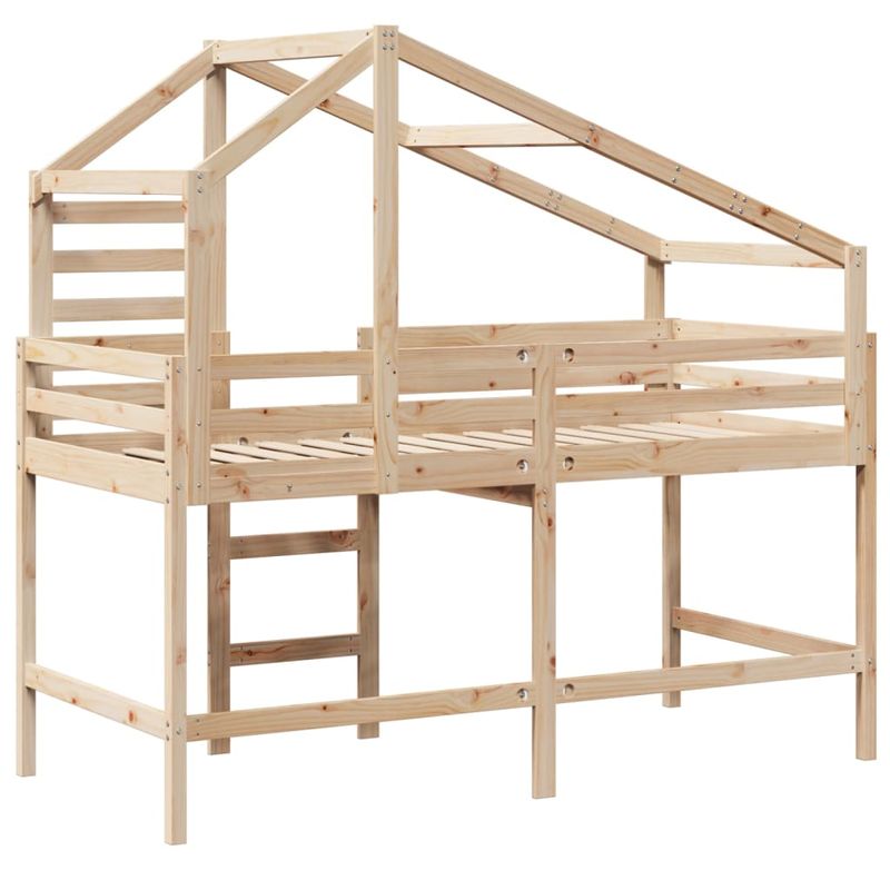 Casa si Gradina - Mobilier - Paturi si accesorii - Paturi - Pat etajat cu scara si acoperis, alb, 90x190 cm, lemn masiv pin - Infinity.ro