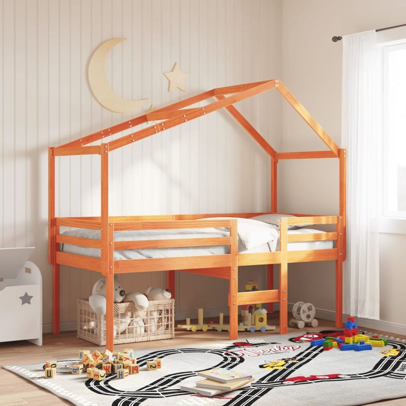 Casa si Gradina - Mobilier - Paturi si accesorii - Paturi - Pat inalt de dormitor, maro ceruit, 90x200cm, lemn masiv de pin - Infinity.ro