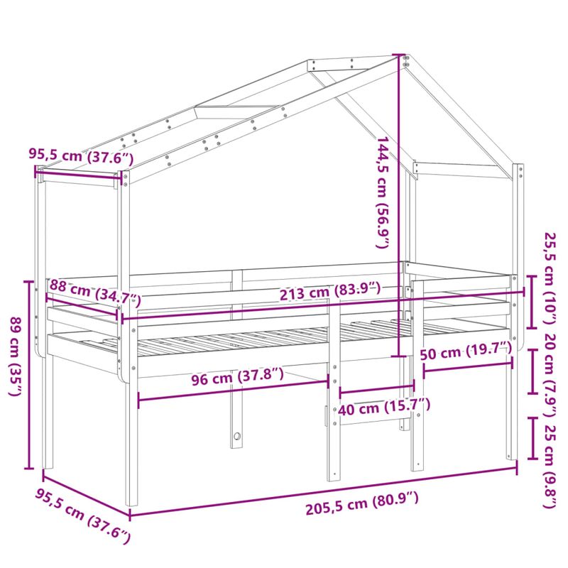 Casa si Gradina - Mobilier - Paturi si accesorii - Paturi - Pat inalt de dormitor, maro ceruit, 90x200cm, lemn masiv de pin - Infinity.ro