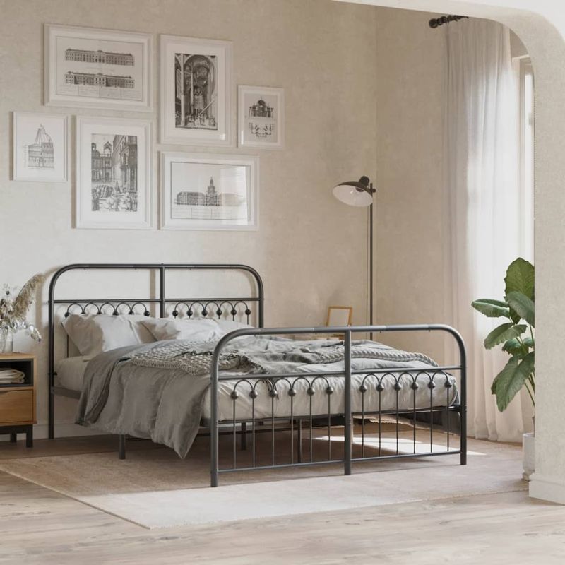 Casa si Gradina - Mobilier - Paturi si accesorii - Paturi - Cadru pat metalic cu tablie de cap/picioare, negru, 140x190 cm - Infinity.ro