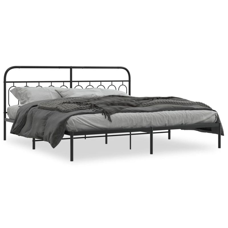 Casa si Gradina - Mobilier - Paturi si accesorii - Paturi - Cadru de pat metalic cu tablie, negru, 200x200 cm - Infinity.ro